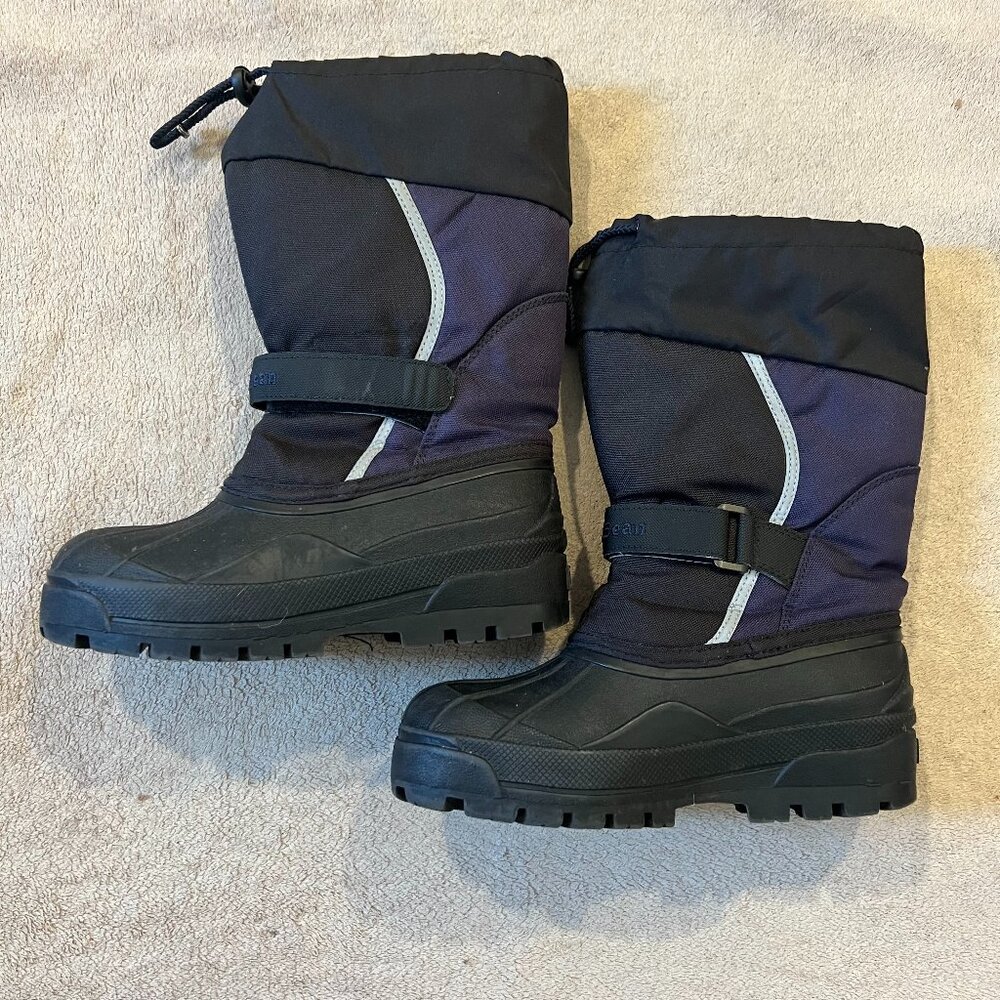 L.L.Bean Kids Boots Size 3 Black/Blue Waterproof Winter Pull On W/ Remov. Liners